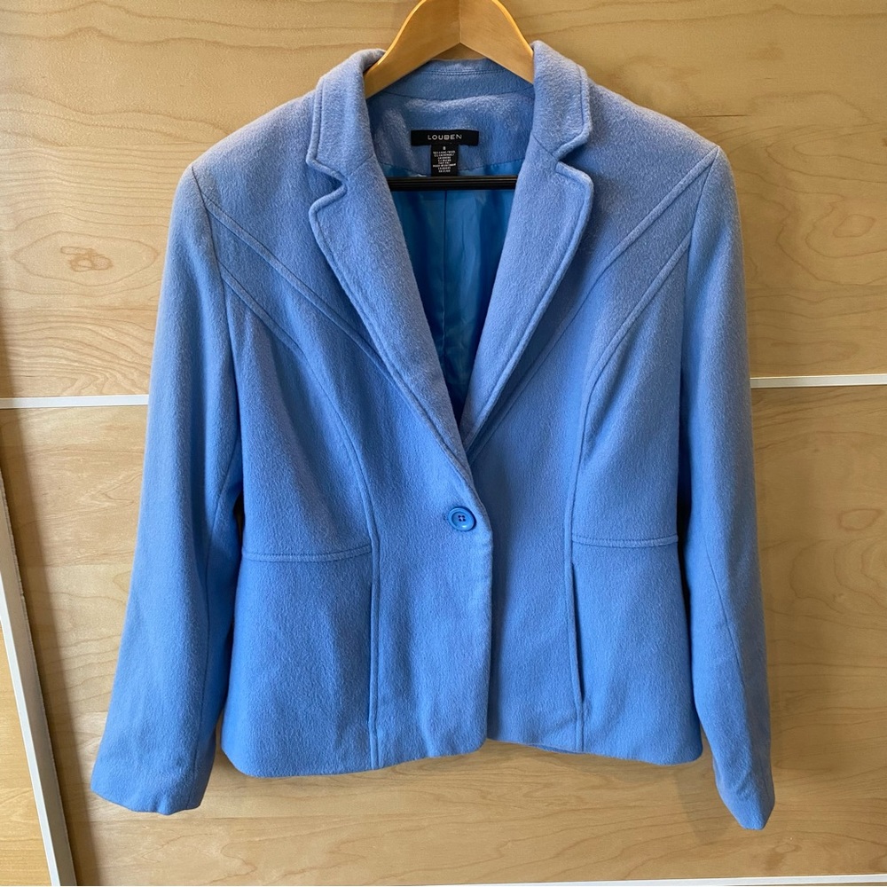 Elegant LOUBEN Blue Wool-Cashmere Blend Jacket Size 8